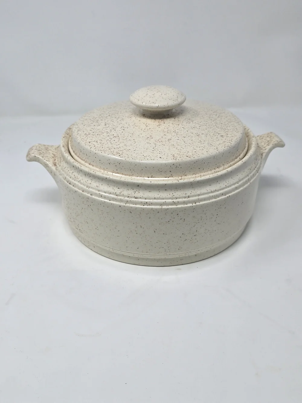 Vintage HOMER LAUGHLIN Country Sage Brown Speckled COVERED CASSEROLE Handled